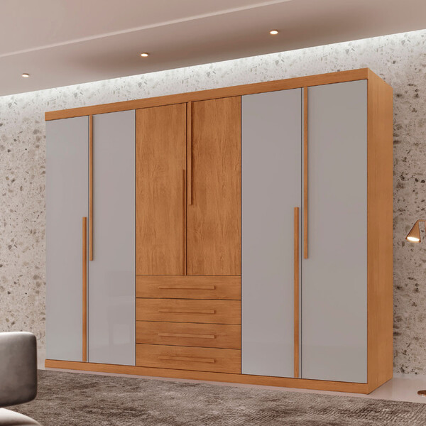 Guarda Roupa Casal Matteo 100 Mdf 6 Portas E 4 Gavetas Modern