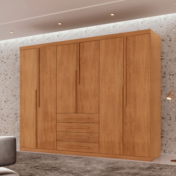 Guarda Roupa Casal Matteo 100 Mdf 6 Portas E 4 Gavetas Modern