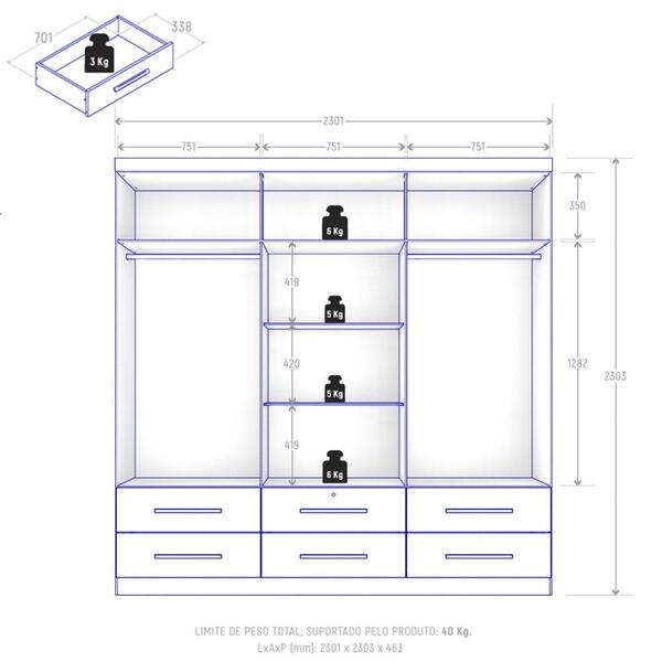 Guarda Roupa Casal Maximus Plus 6 Portas E 6 Gavetas - Zanzini