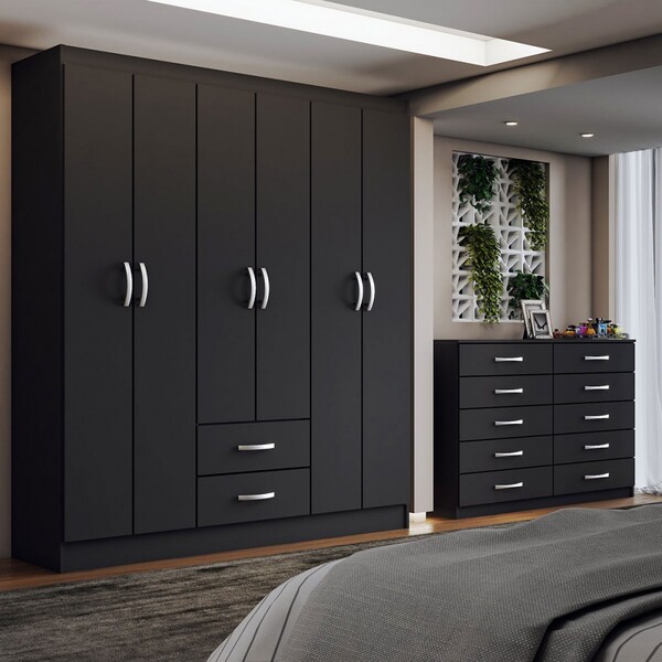 Guarda-roupa Casal Maya 6 Portas 2 Gavetas Com Cômoda 10 Gave