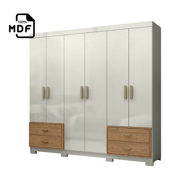 Guarda Roupa Casal Mdf 06 Portas 04 Gavetas Lancelot  220x200