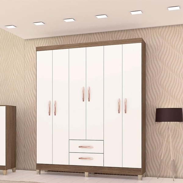 Guarda Roupa Casal Modena 6 Portas 2 Gavetas Teka Champagne B