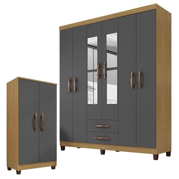 Guarda Roupa Casal Modena Com Espelho 6 Portas E Multiuso Rec
