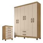 Guarda Roupa Casal Módena E Cômoda Cannes 5 Gavetas Carvalho