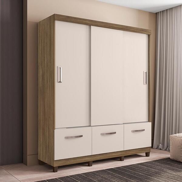 Guarda-roupa Casal Moderno 2 Portas E 3 Gavetas Bege Claro