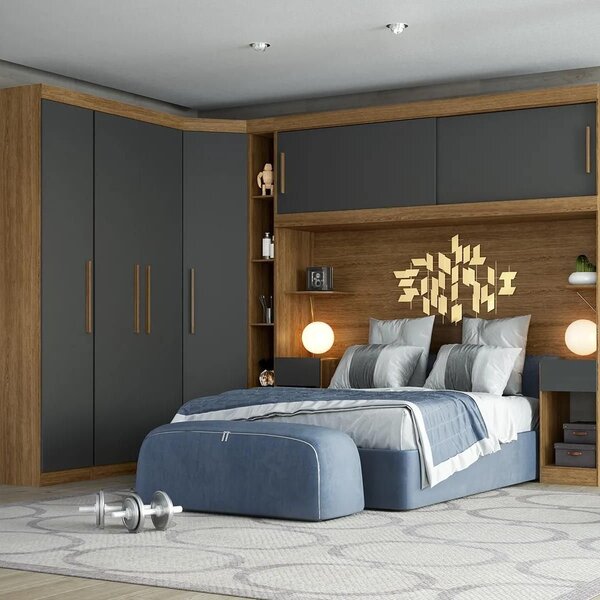 Guarda Roupa Casal Modulado 5 Peças 6 Portas Ipê Wood/grafite