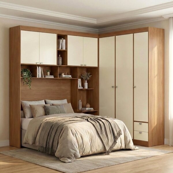 Guarda-roupa Casal Modulado Com Cabeceira E Módulo Aéreo 7 Po