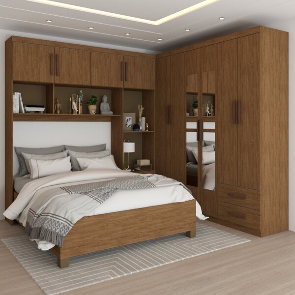 Guarda-roupa Casal Modulado Com Cama Paradise 10 Portas Com Espelho 6 ...