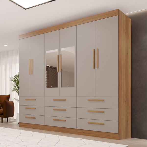 Guarda-roupa Casal Monte Negro 6 Portas 9 Gavetas Com Espelho