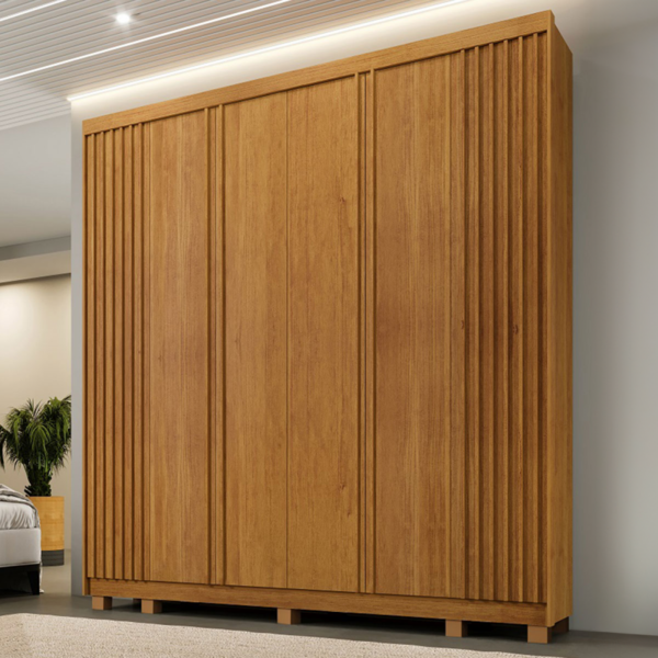 Guarda-roupa Casal Monte Rei 6 Portas 6 Gavetas Ripado Cinamo