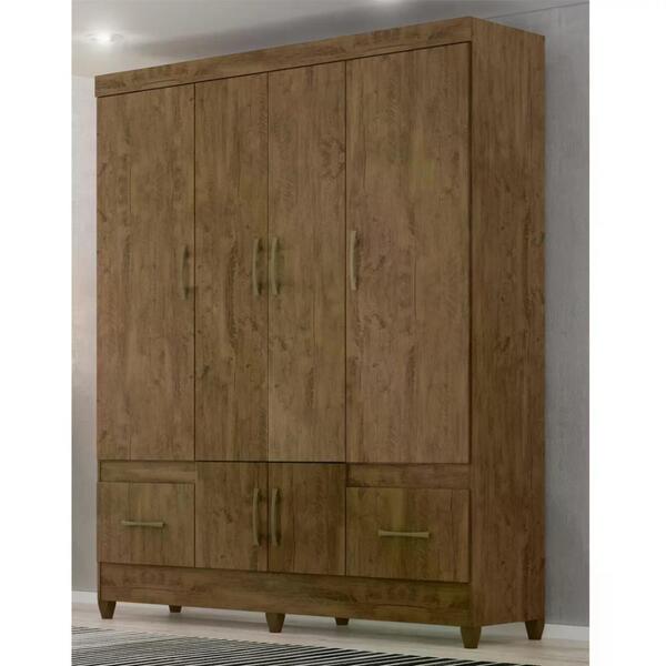 Guarda Roupa Casal Ms912 4 Portas 2 Gavetas Castanho
