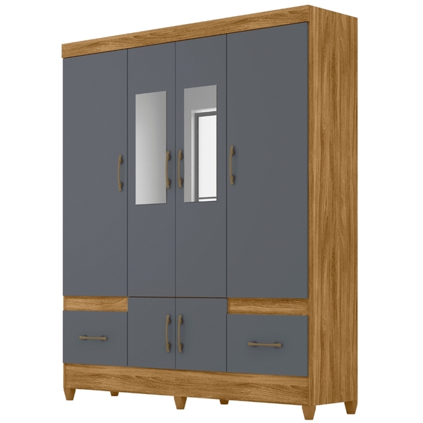 Guarda Roupa Casal Ms912 Com Espelho 6 Portas Freijó Cinza Mo