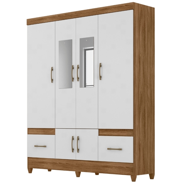 Guarda Roupa Casal Ms912 Com Espelho 6 Portas Naturale Branco