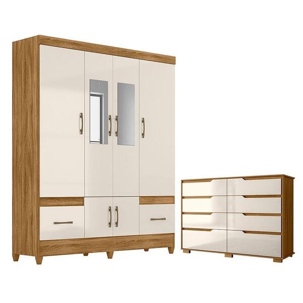 Guarda Roupa Casal Ms912 Com Espelho E Cômoda Georgia Freijó