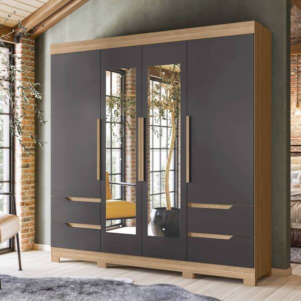 Guarda Roupa Casal Nair Com Espelho 4 Portas 4 Gavetas Nature