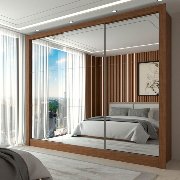 Guarda-roupa Casal Nevada 3 Portas 3 Gavetas Com Espelho Cina