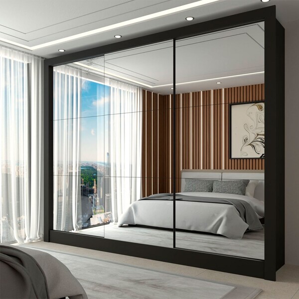 Guarda-roupa Casal Nevada 3 Portas 3 Gavetas Com Espelho Pret