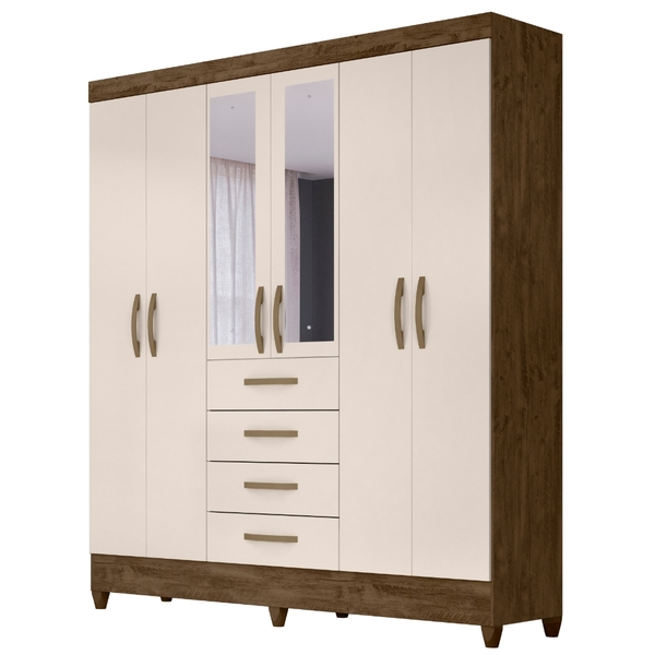 Guarda Roupa Casal New Avaí Com Espelho 6 Portas Castanho Woo