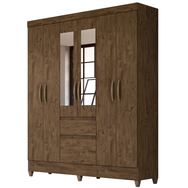 Guarda Roupa Casal New Cuba 6 Portas Castanho Wood Moval
