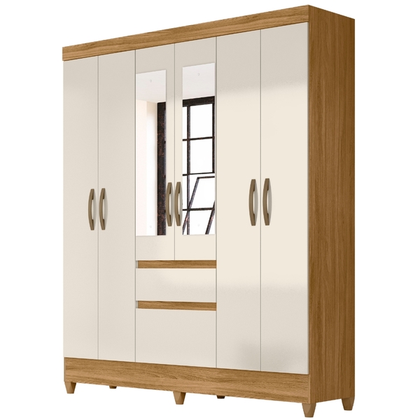 Guarda Roupa Casal New Cuba 6 Portas Freijó Off White Moval