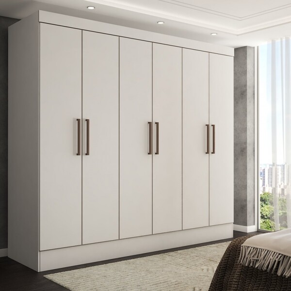Guarda-roupa Casal Nórdico 6 Portas 3 Gavetas Branco - Panora