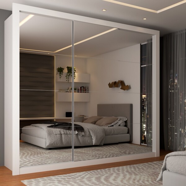 Guarda-roupa Casal Olivia 3 Portas De Correr 4 Gavetas Espelh