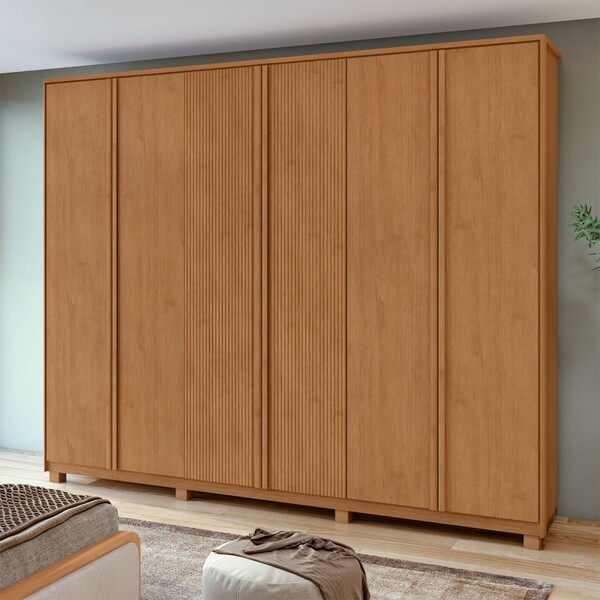 Guarda-roupa Casal Ollie 6 Portas 6 Gavetas Amêndoa Clean - M