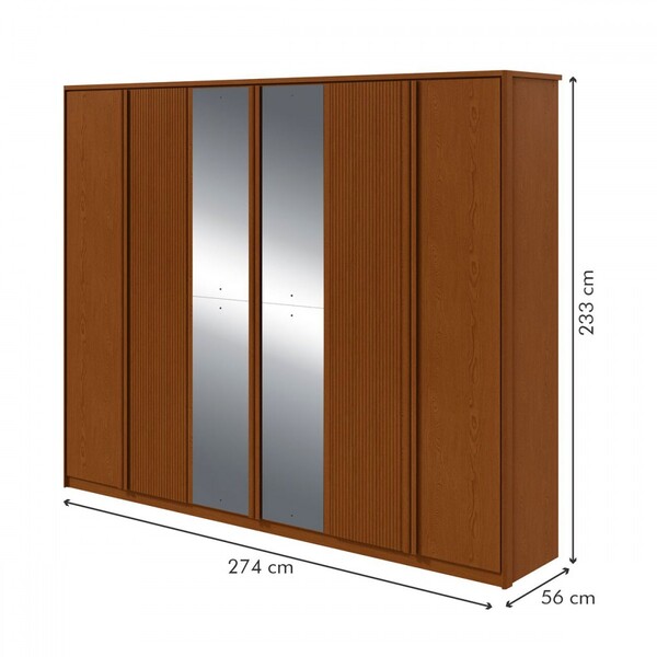 Guarda-roupa Casal Ollie 6 Portas 6 Gavetas Com Espelho Frassino