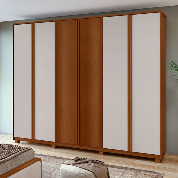 Guarda-roupa Casal Ollie 6 Portas 6 Gavetas Frassino/ff White