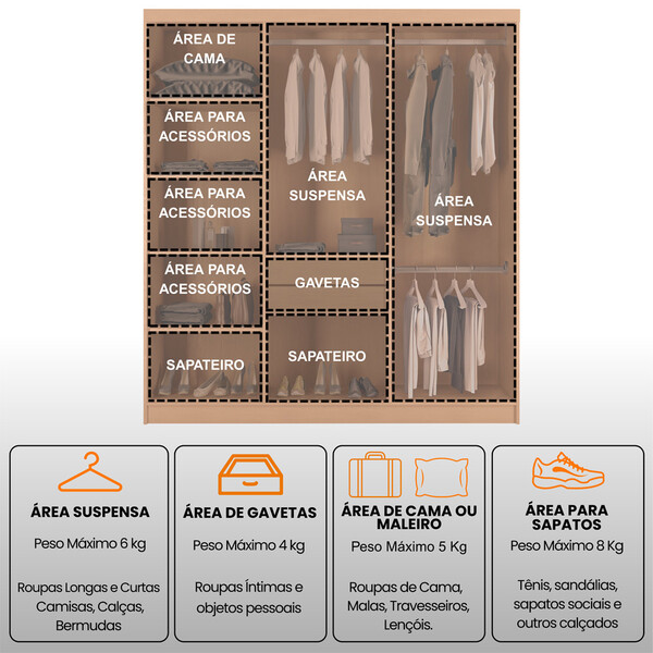 Guarda Roupa Casal Ortiz Mdf Com 6 Portas 2 Gavetas Moderna
