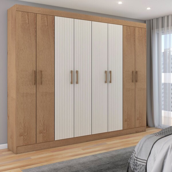 Guarda-roupa Casal Pantheon 8 Portas 2 Gavetas Canelato Rústi