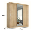 Guarda Roupa Casal Paris 3 portas 2 gavetas com espelho