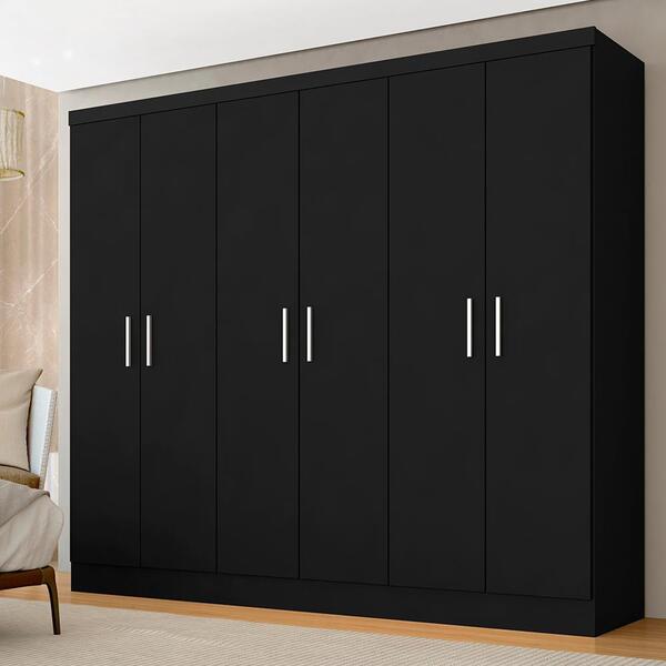 Guarda Roupa Casal Paris 6 Portas 2 Gavetas Preto - Móveis Ar