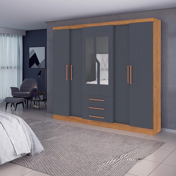 Guarda Roupa Casal Paris New 234 X 218 Cm Espelho 6 Portas 3
