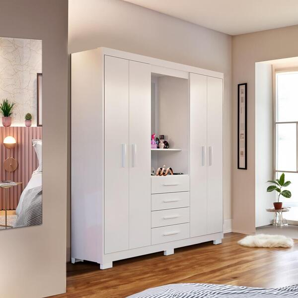 Guarda Roupa Casal Pequeno 4 Portas 156cm Branco Selyse Shop