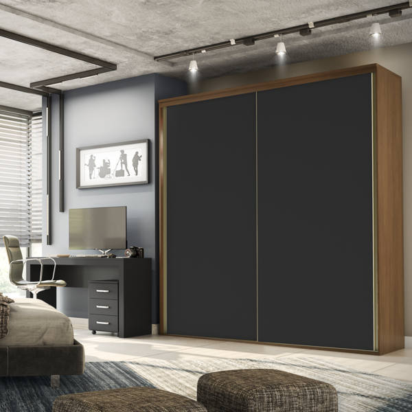 Guarda Roupa Casal Portas Pretas Mdf Autes Belmax