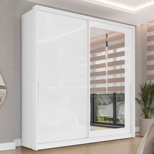 Guarda-roupa Casal Porto 2 Portas 2 Gavetas Com Espelho Branc