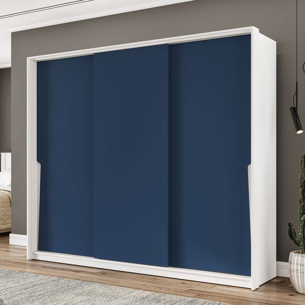 Guarda-roupa Casal Porto 3 Portas 4 Gavetas Branco/azul - Pol