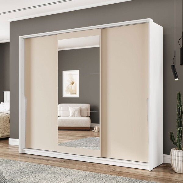 Guarda-roupa Casal Porto 3 Portas 4 Gavetas Com Espelho B...