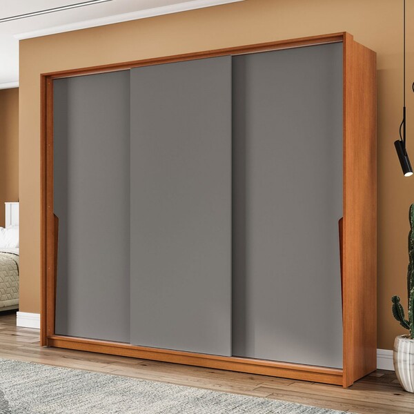Guarda-roupa Casal Porto 3 Portas 4 Gavetas Freijó/cinza - Po