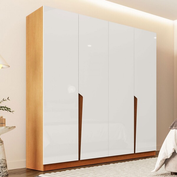 Guarda-roupa Casal Porto 4 Portas 4 Gavetas Freijó/branco - P