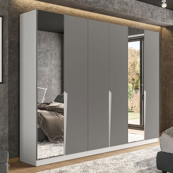 Guarda-roupa Casal Porto 6 Portas 4 Gavetas Com Espelho Branc