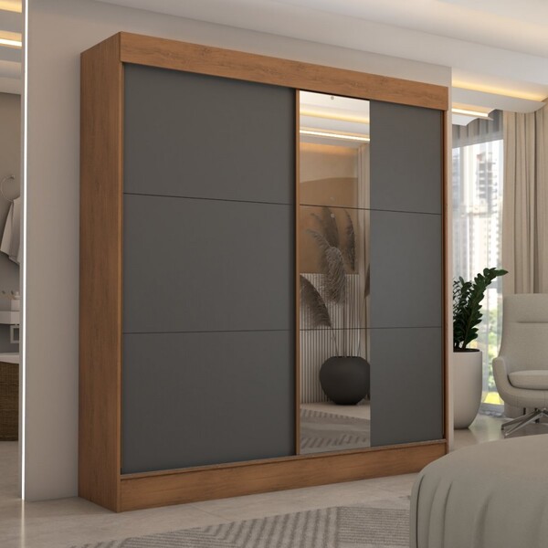 Guarda-roupa Casal Portugal 2 Portas De Correr Com Espelho 3