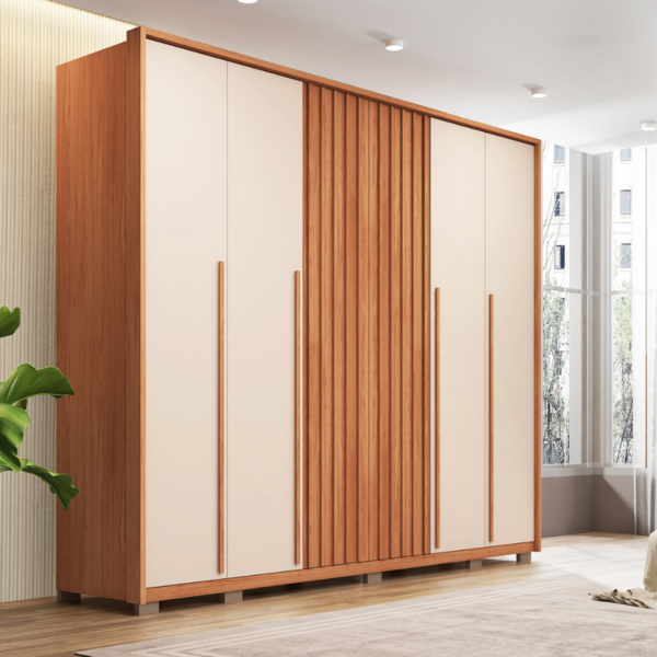 Guarda-roupa Casal Poseidon 6 Portas 6 Gavetas Ripado Freijo/