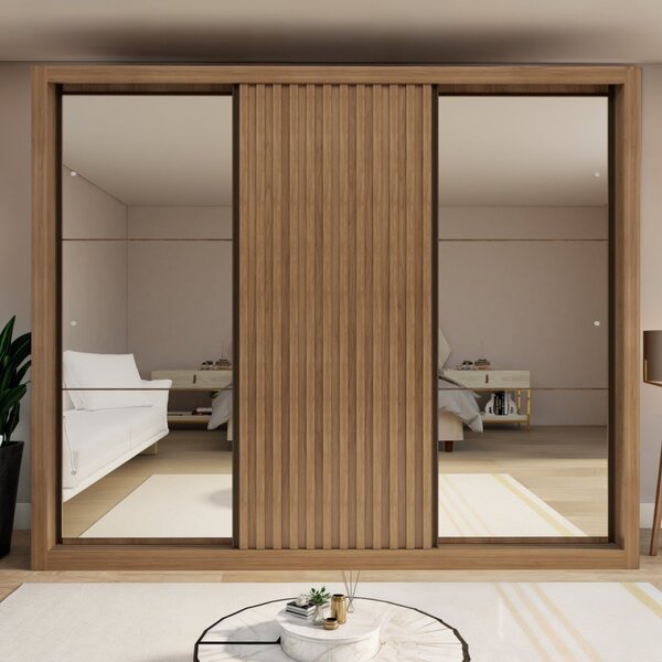 Guarda Roupa Casal Premium Ravena 242cm Com Espelho 2 Portas