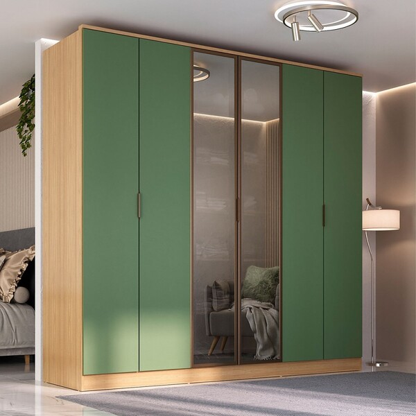 Guarda-roupa Casal Ravi 6 Portas 4 Gavetas 100%mdf Olmo/verde