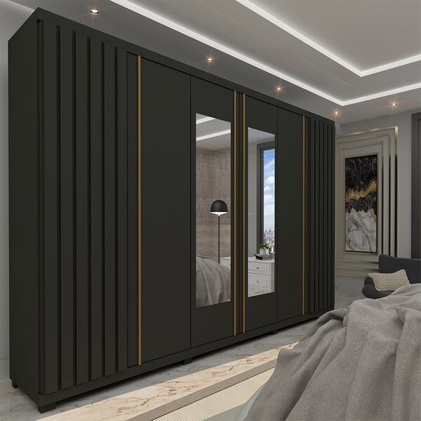 Guarda Roupa Casal Ripado 6 Portas 4 Gavetas Com Espelho Abso