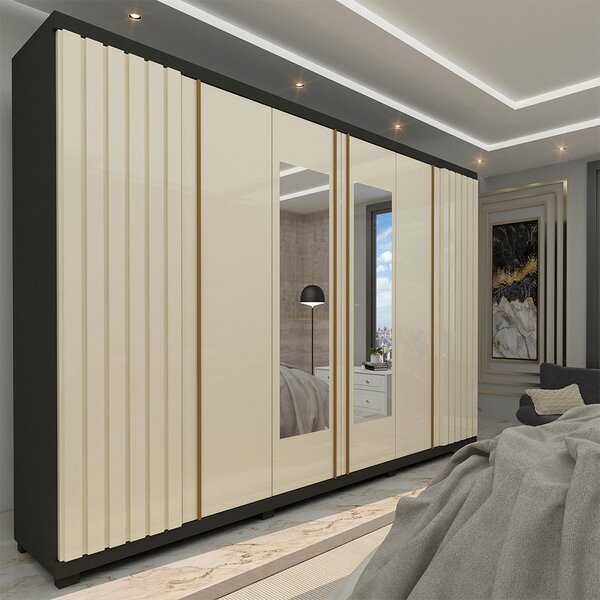 Guarda Roupa Casal Ripado 6 Portas 4 Gavetas Com Espelho Abso