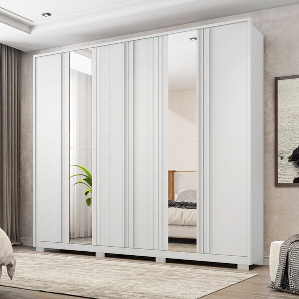 Guarda-roupa Casal Ripado 6 Portas 4 Gavetas Com Espelho E Pé