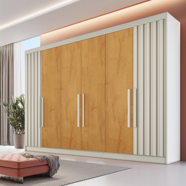 Guarda Roupa Casal Ripado 6 Portas 6 Gavetas Potente Móveis E